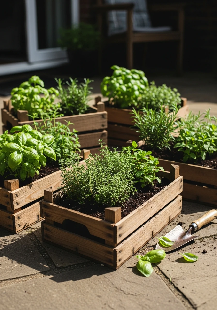 Wooden Crate Herbs - 50 Herb Garden Ideas for a Beautiful, Budget-Friendly Home