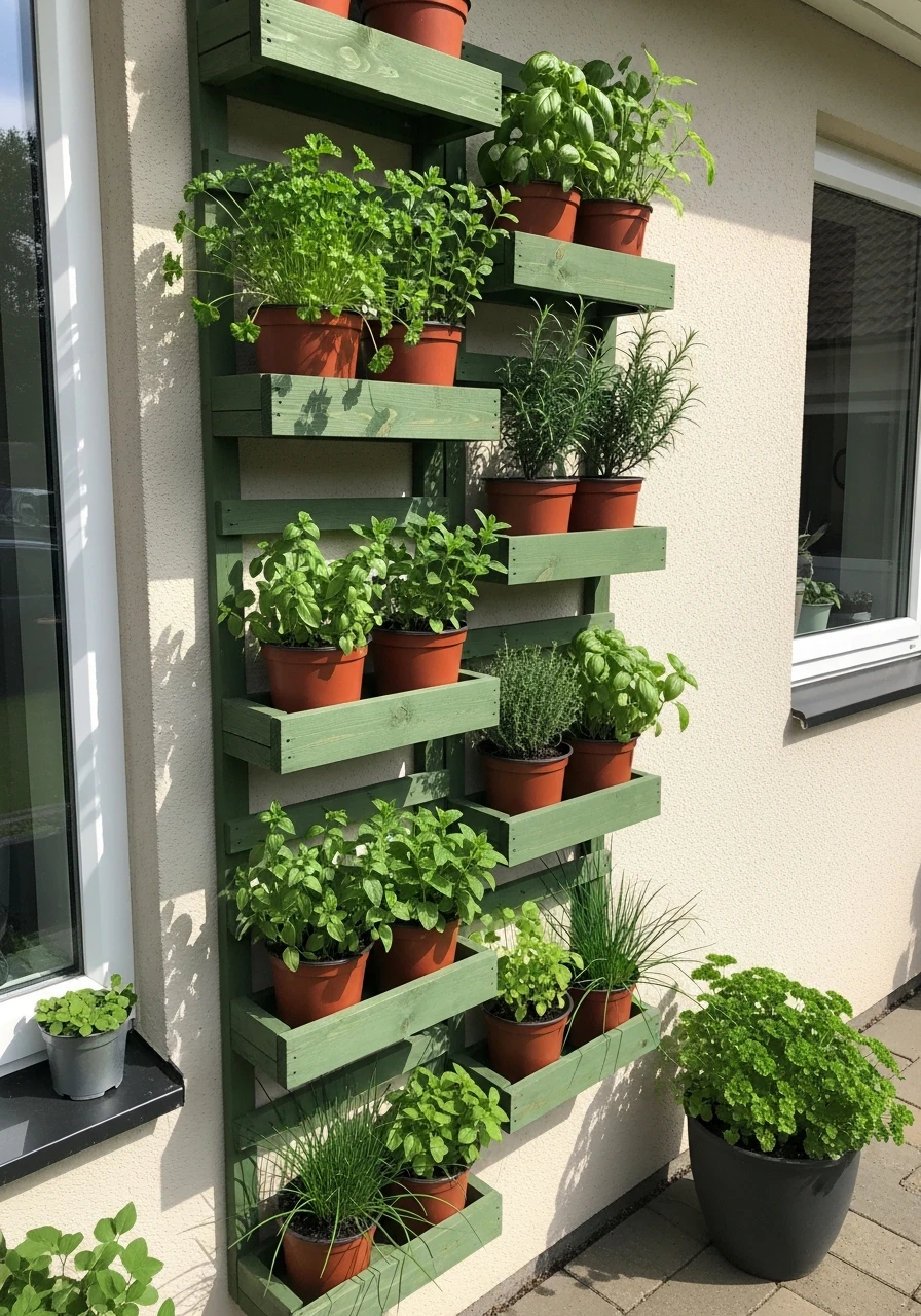 Green Wall Shelving - 50 Herb Garden Ideas for a Beautiful, Budget-Friendly Home