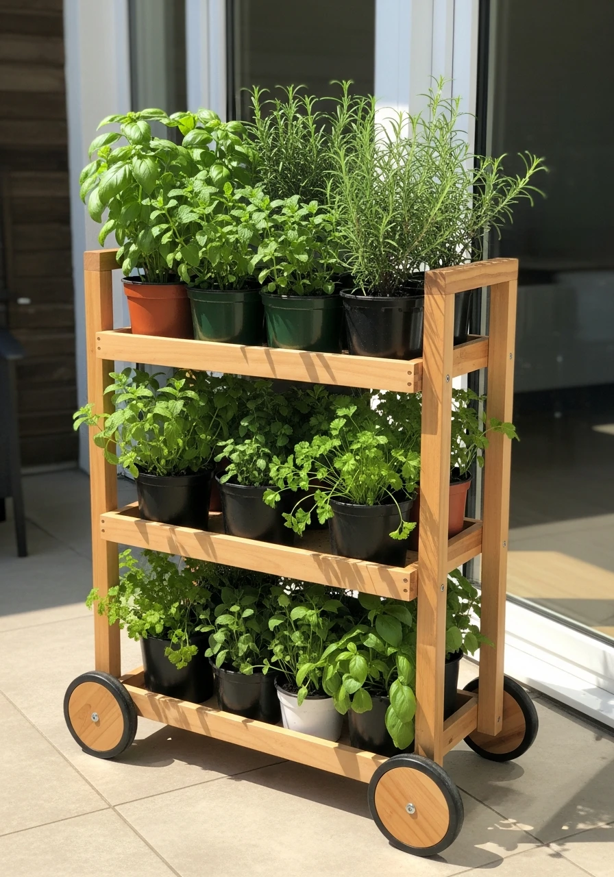 Rolling Herb Cart - 50 Herb Garden Ideas for a Beautiful, Budget-Friendly Home