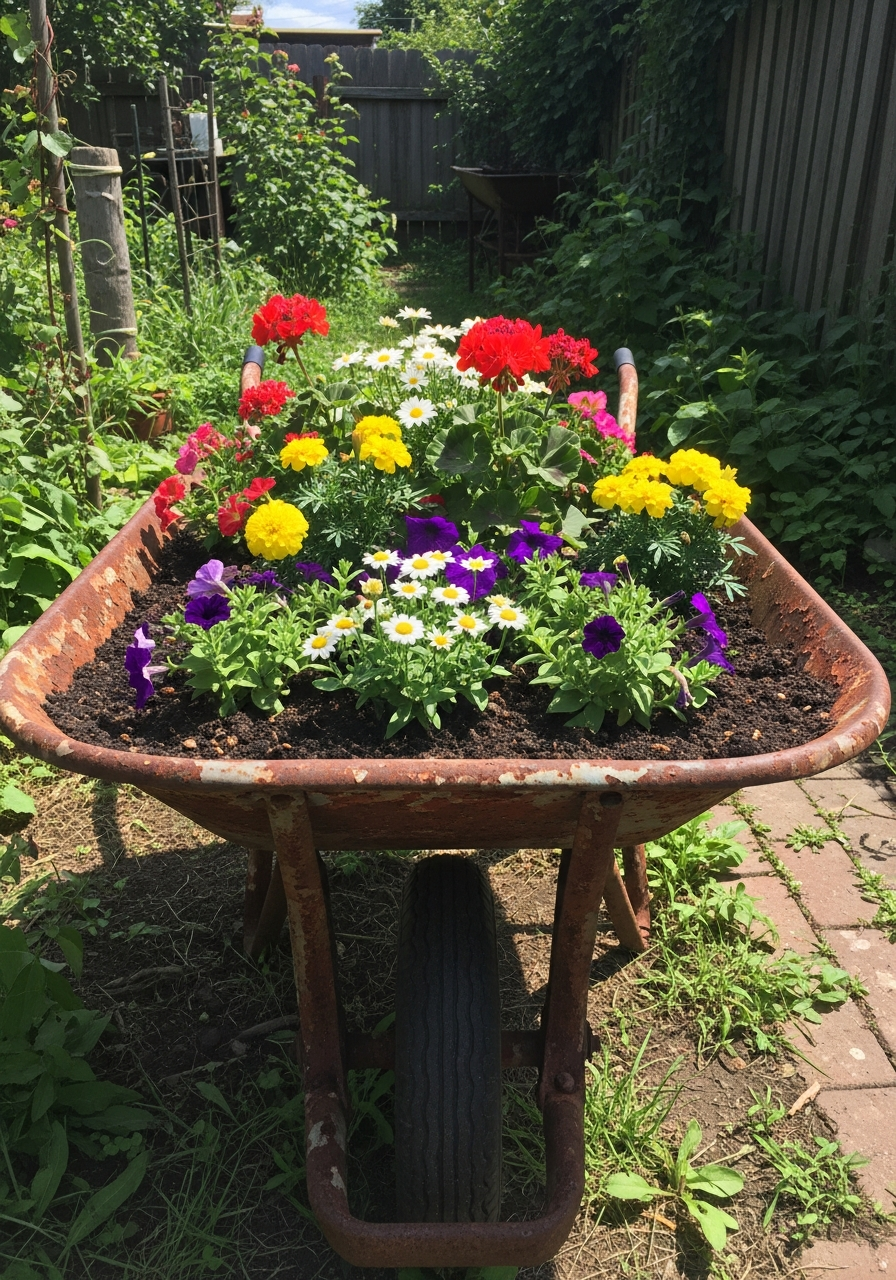 1. Wheelbarrow Flower Planter