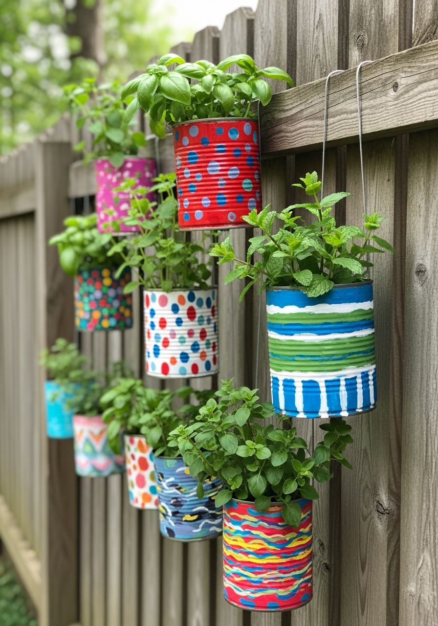 13. Tin Can Hanging Garden