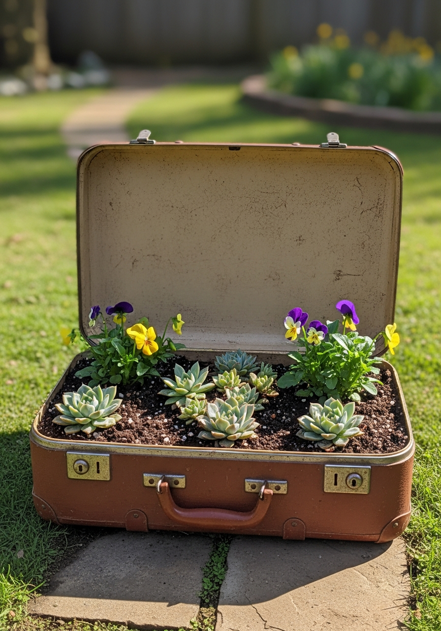 17. Suitcase Garden Planter