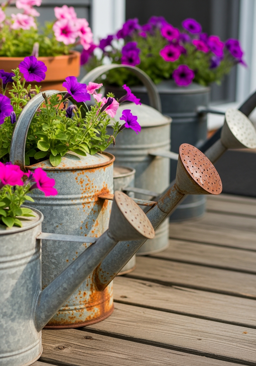 20. Junk Watering Can Display