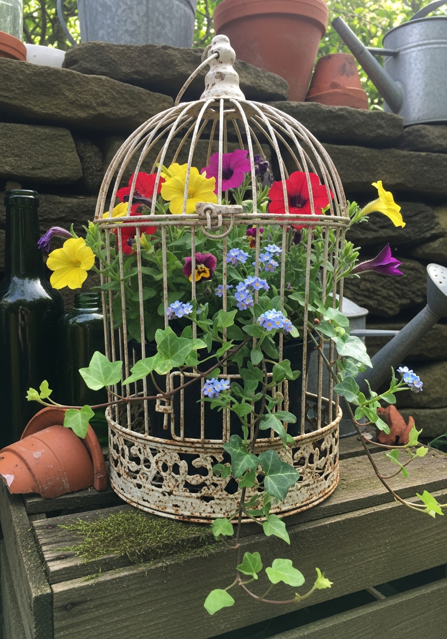 23. Vintage Birdcage Flower Planter