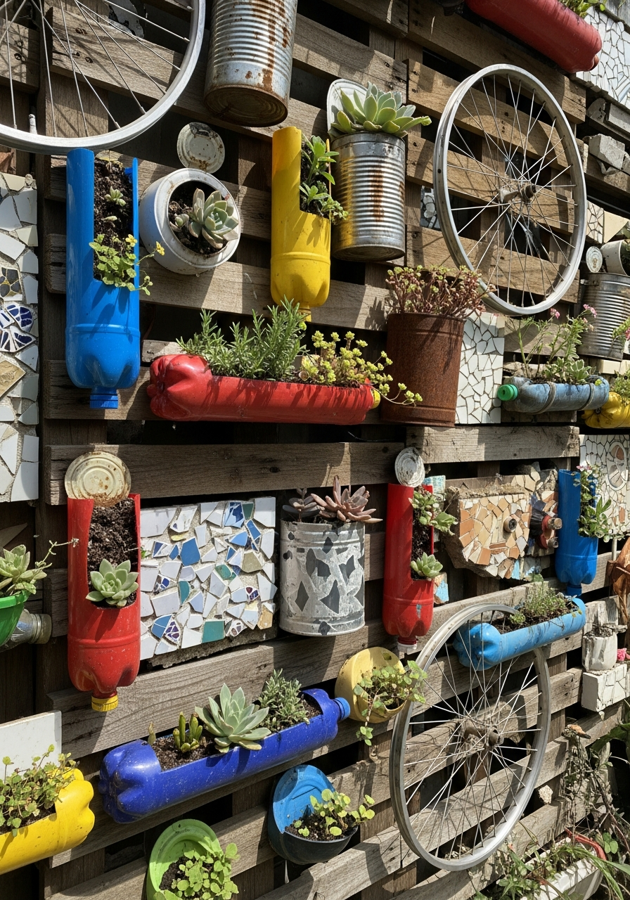 24. Pallet Junk Garden Wall