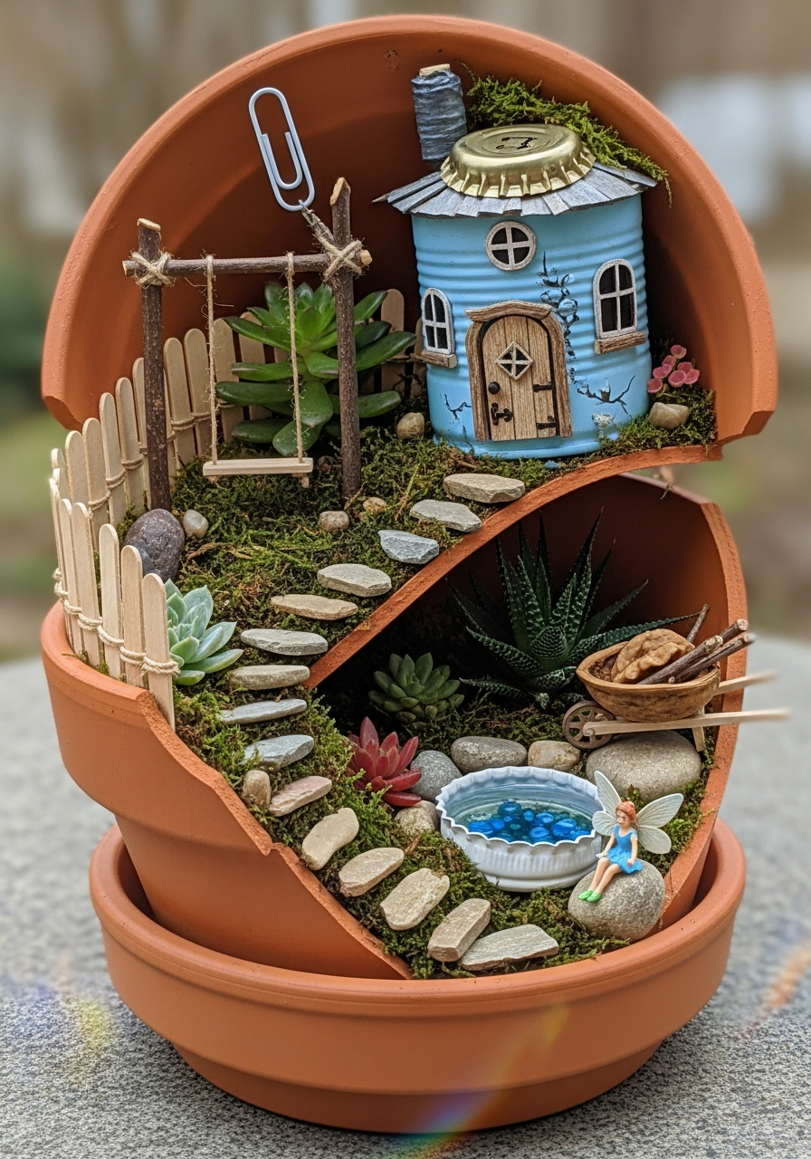 25. Broken Pot Fairy Garden