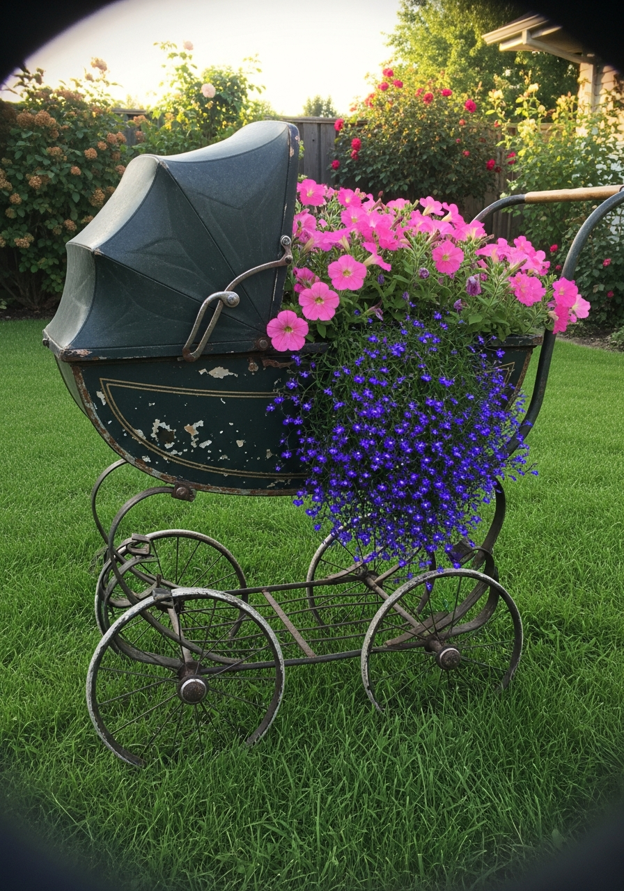 7. Vintage Baby Carriage Planter
