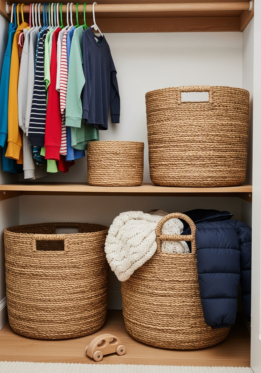 12. Place Woven Storage Baskets