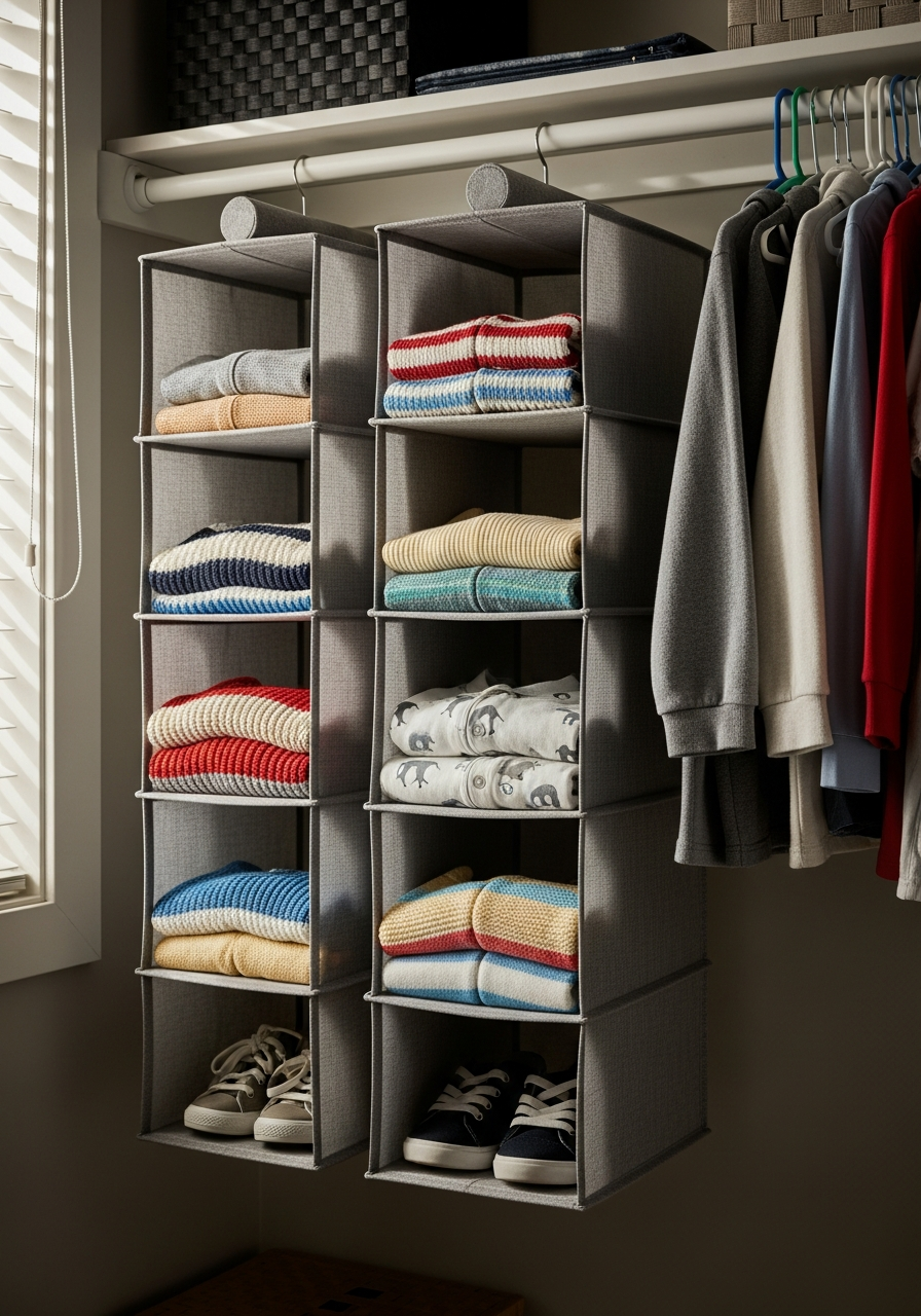 3. Hang Fabric Shelf Organizers