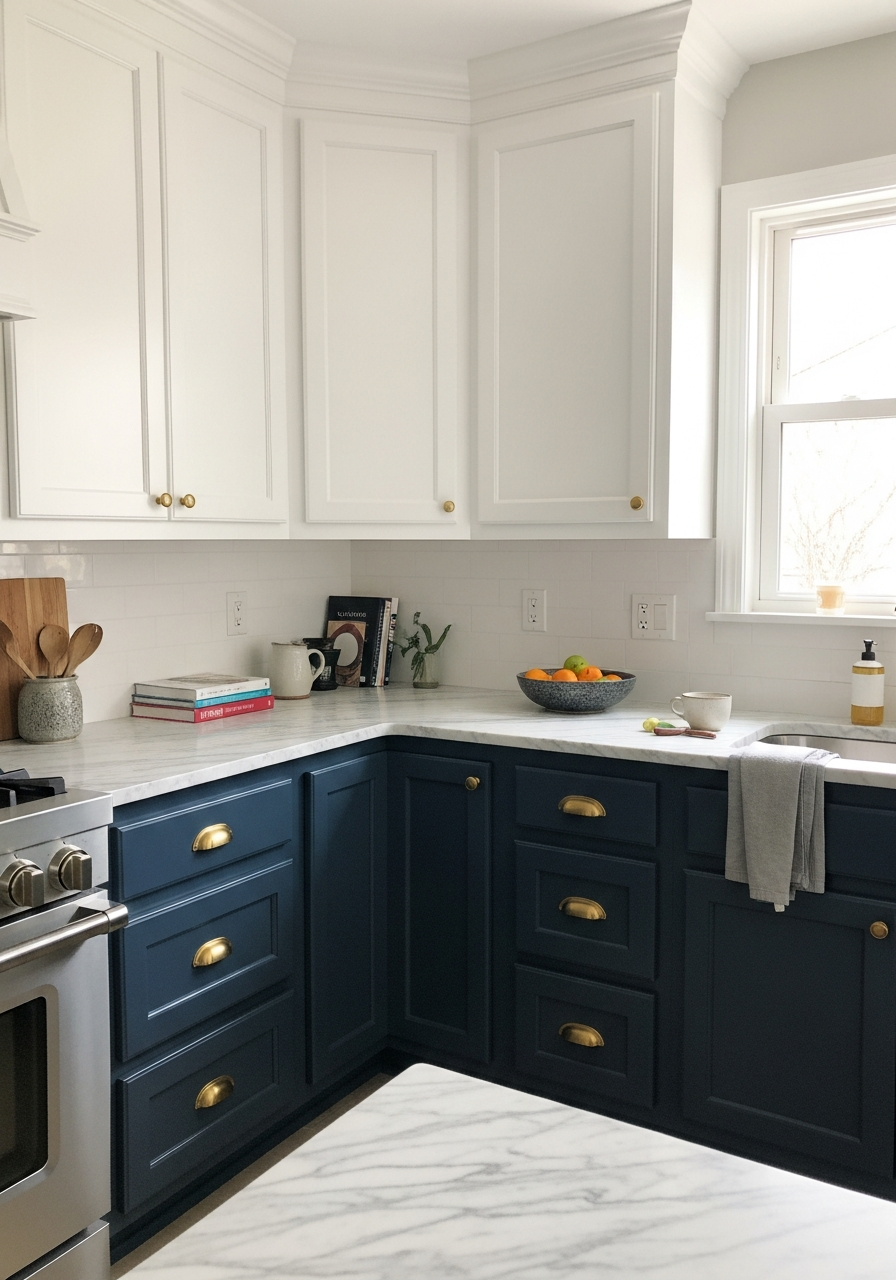 1. Navy and White Cabinets