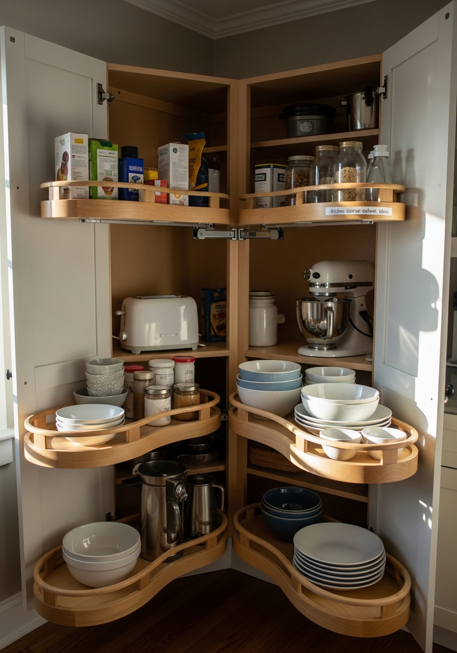 21. Swing-Out Corner Cabinet Shelves