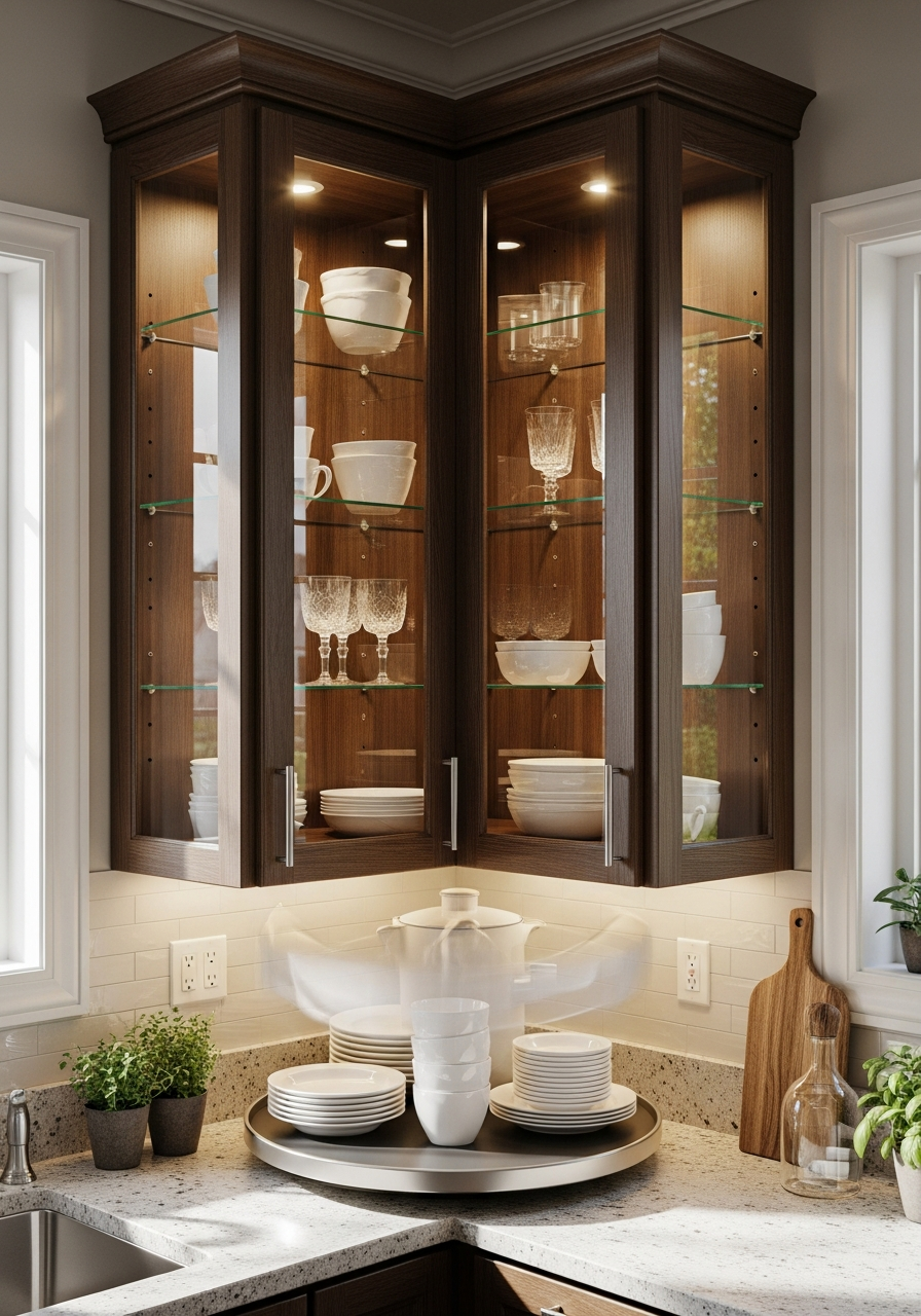 7. Glass Front Corner Cabinet
