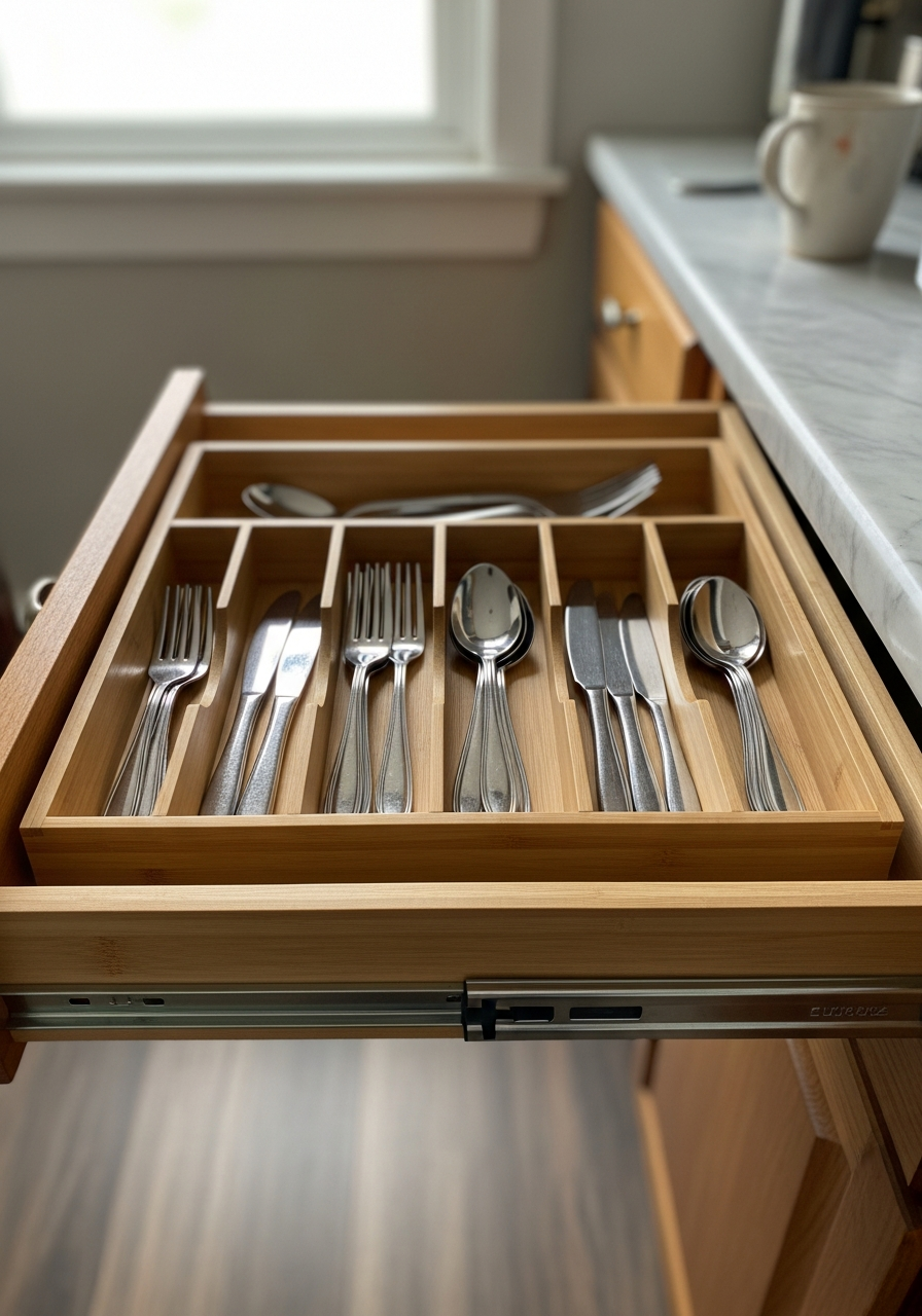 3. Custom-Fit Bamboo Drawer Organizer