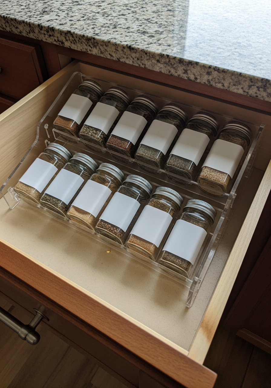 5. Tiered Spice Drawer Organizer