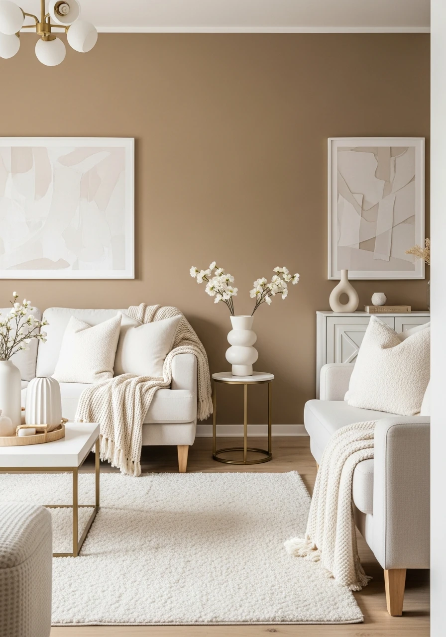 Warm Khaki & Cream - 50 Living Room Color Combinations You'll Love