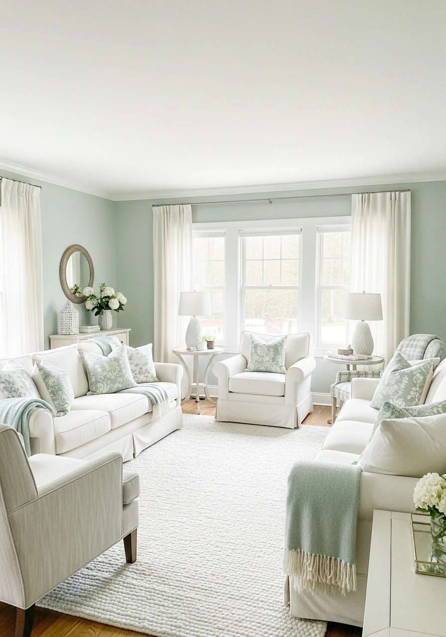 Celadon Green & Ivory - 50 Living Room Color Combinations You'll Love