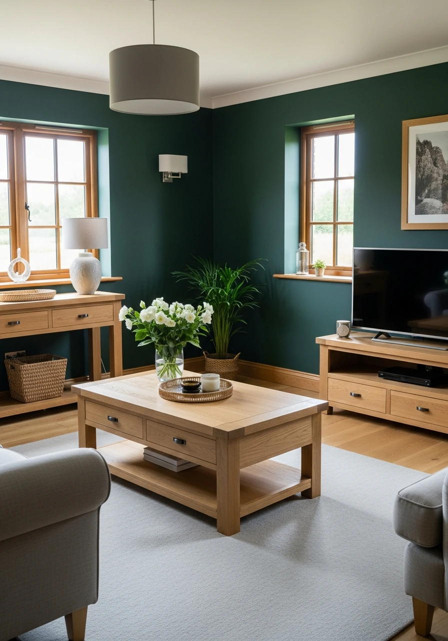 Forest Green & Light Oak - 50 Living Room Color Combinations You'll Love