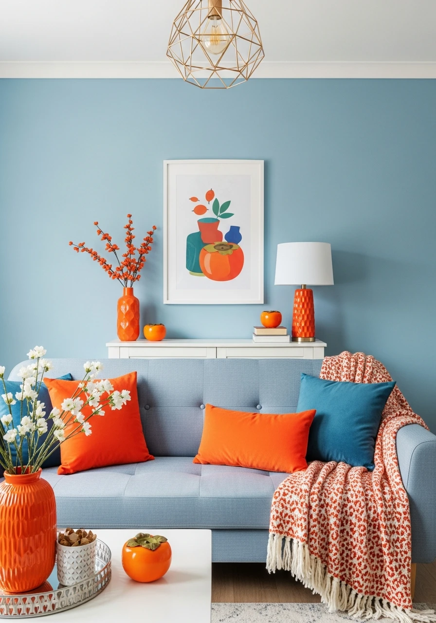 Persimmon & Cool Blue - 50 Living Room Color Combinations You'll Love