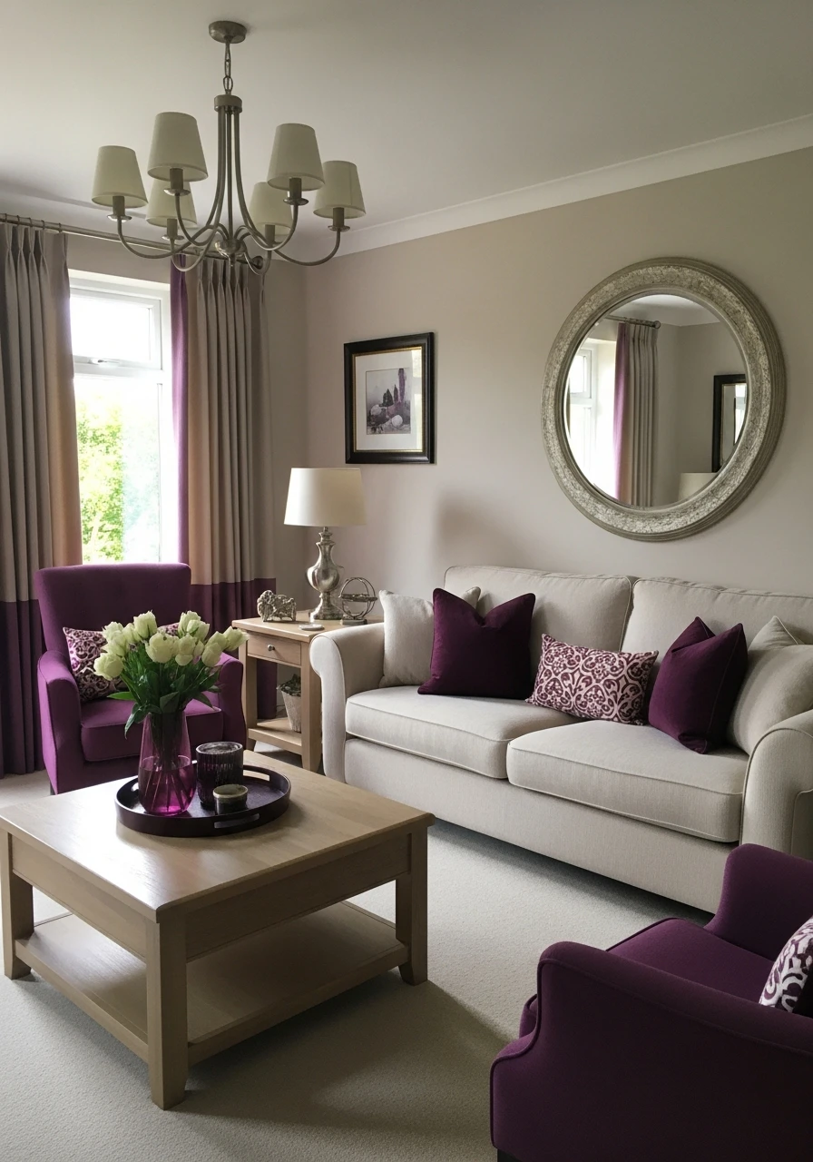 Plum Noir & Soft Beige - 50 Living Room Color Combinations You'll Love