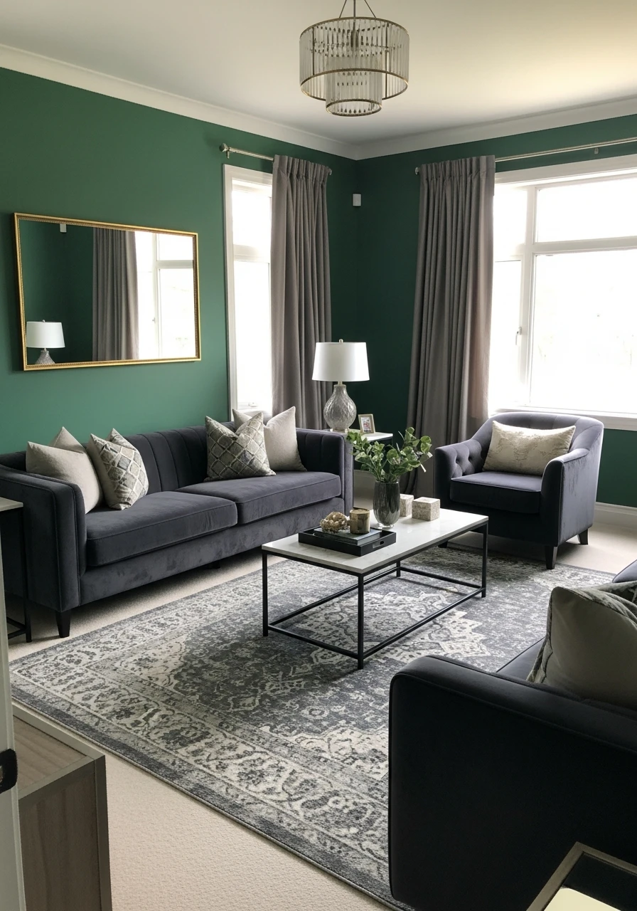 Jade Green & Charcoal - 50 Living Room Color Combinations You'll Love