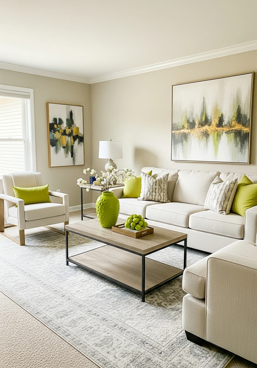 Wasabi & Neutrals - 50 Living Room Color Combinations You'll Love