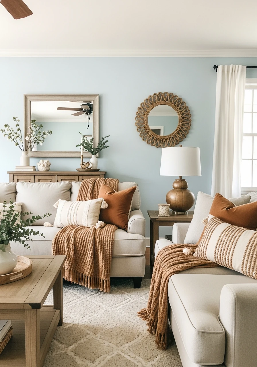 Icy Blue & Biscuity Brown - 50 Living Room Color Combinations You'll Love