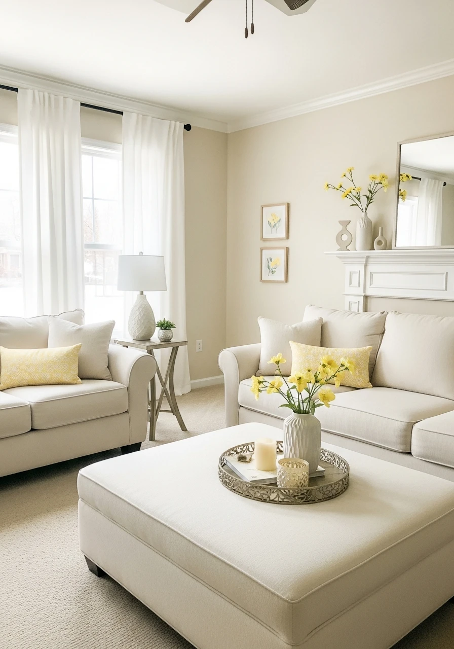 Cream & Lemon Pop - 50 Living Room Color Combinations You'll Love