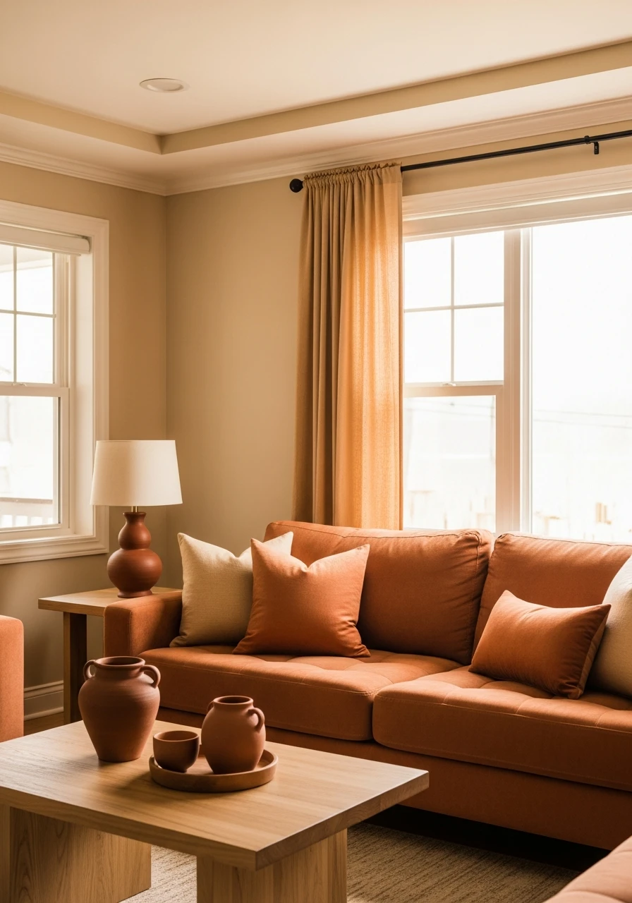 Terracotta & Honey Beige - 50 Living Room Color Combinations You'll Love