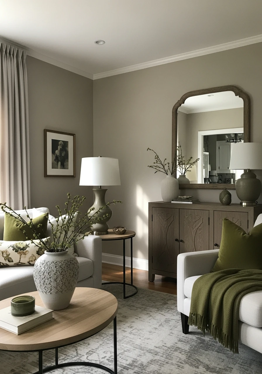 Taupe & Olive Accents - 50 Living Room Color Combinations You'll Love