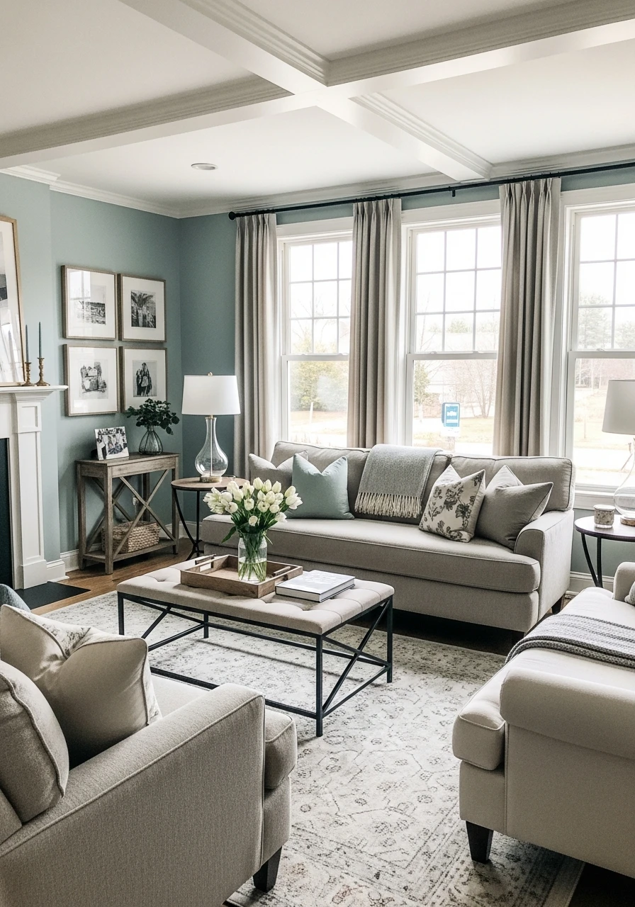 Smoky Jade & Neutrals - 50 Living Room Color Combinations You'll Love