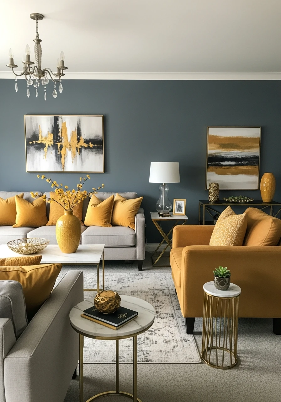 Slate Gray & Mustard - 50 Living Room Color Combinations You'll Love
