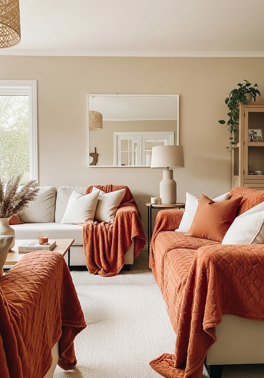 Beige & Terracotta Throws - 50 Living Room Color Combinations You'll Love