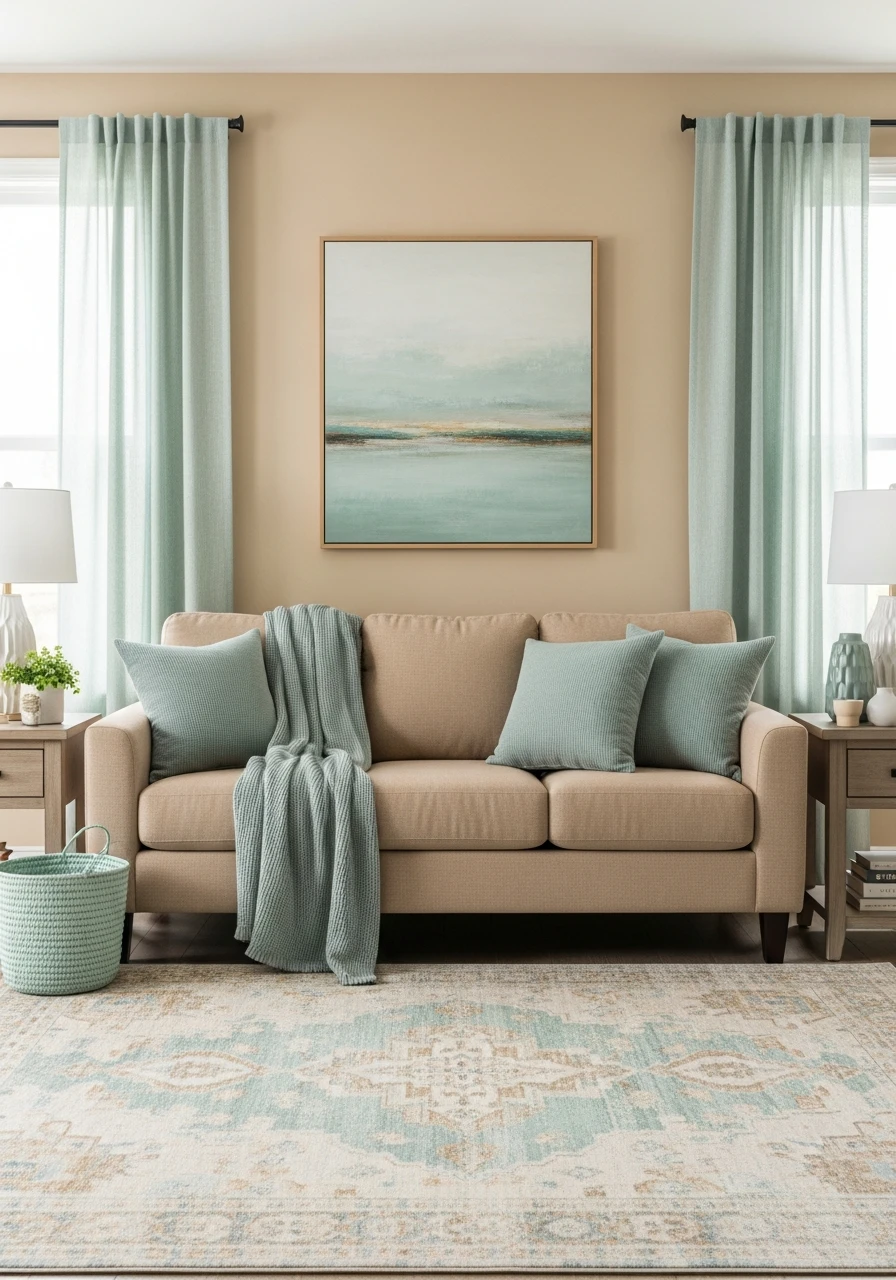 Muted Mint & Tan - 50 Living Room Color Combinations You'll Love