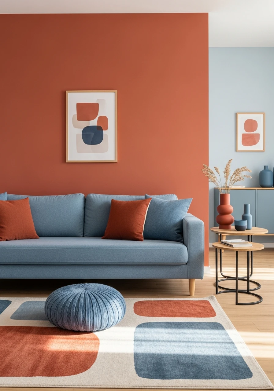 Earthy Red & Calm Blue - 50 Living Room Color Combinations You'll Love