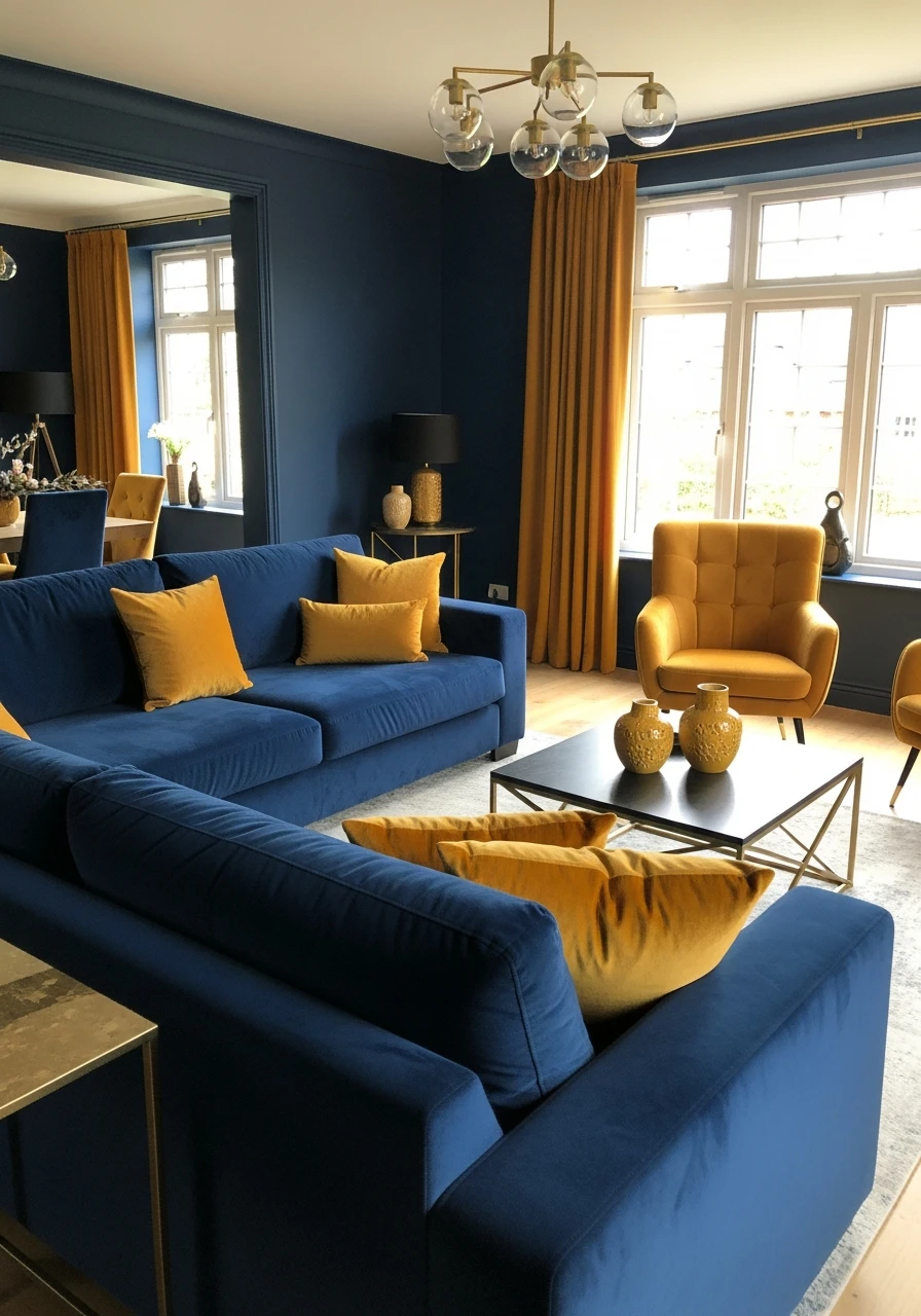 Deep Blue & Golden Ochre - 50 Living Room Color Combinations You'll Love