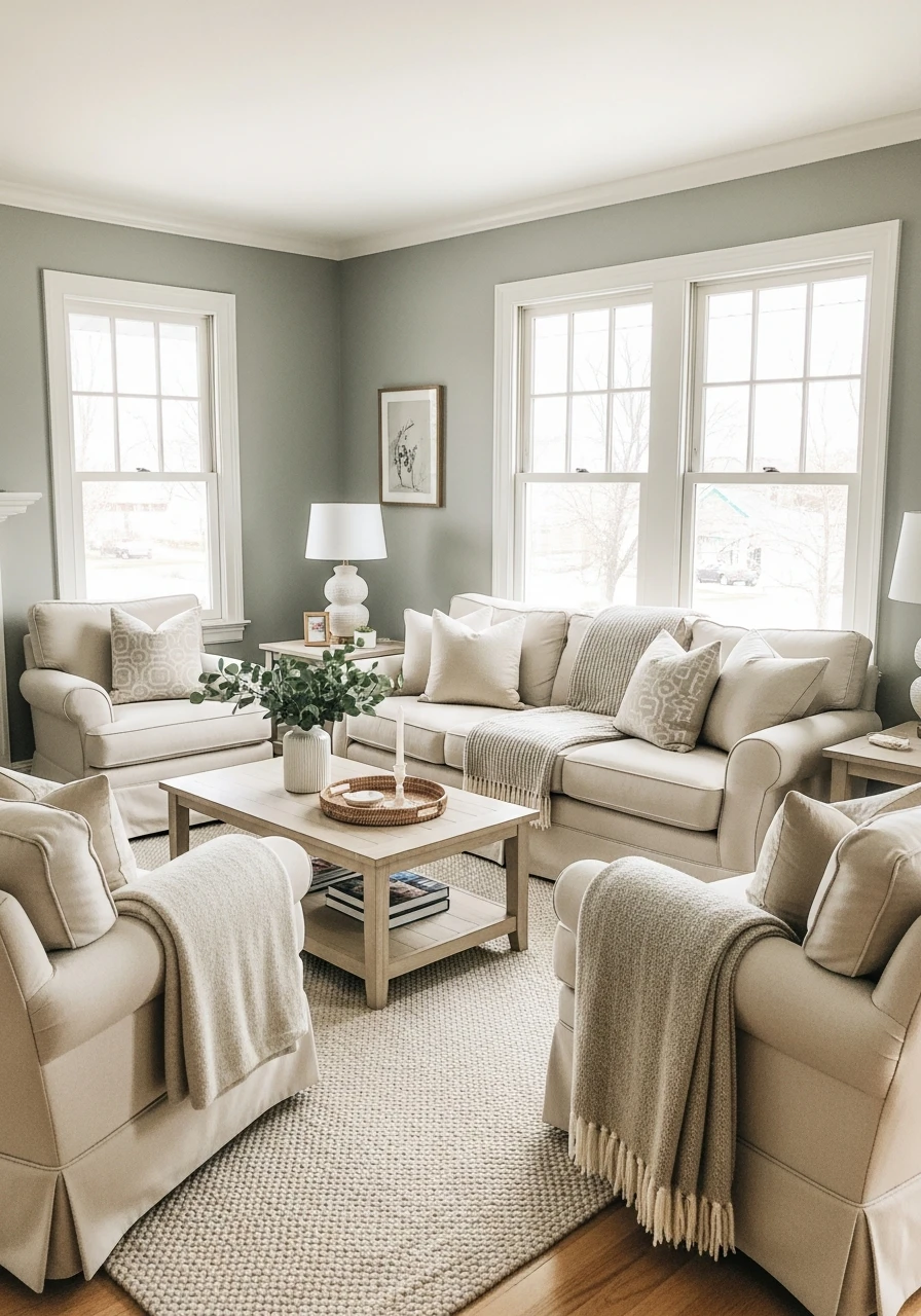 Sage Slate & Warm Cream - 50 Living Room Color Combinations You'll Love