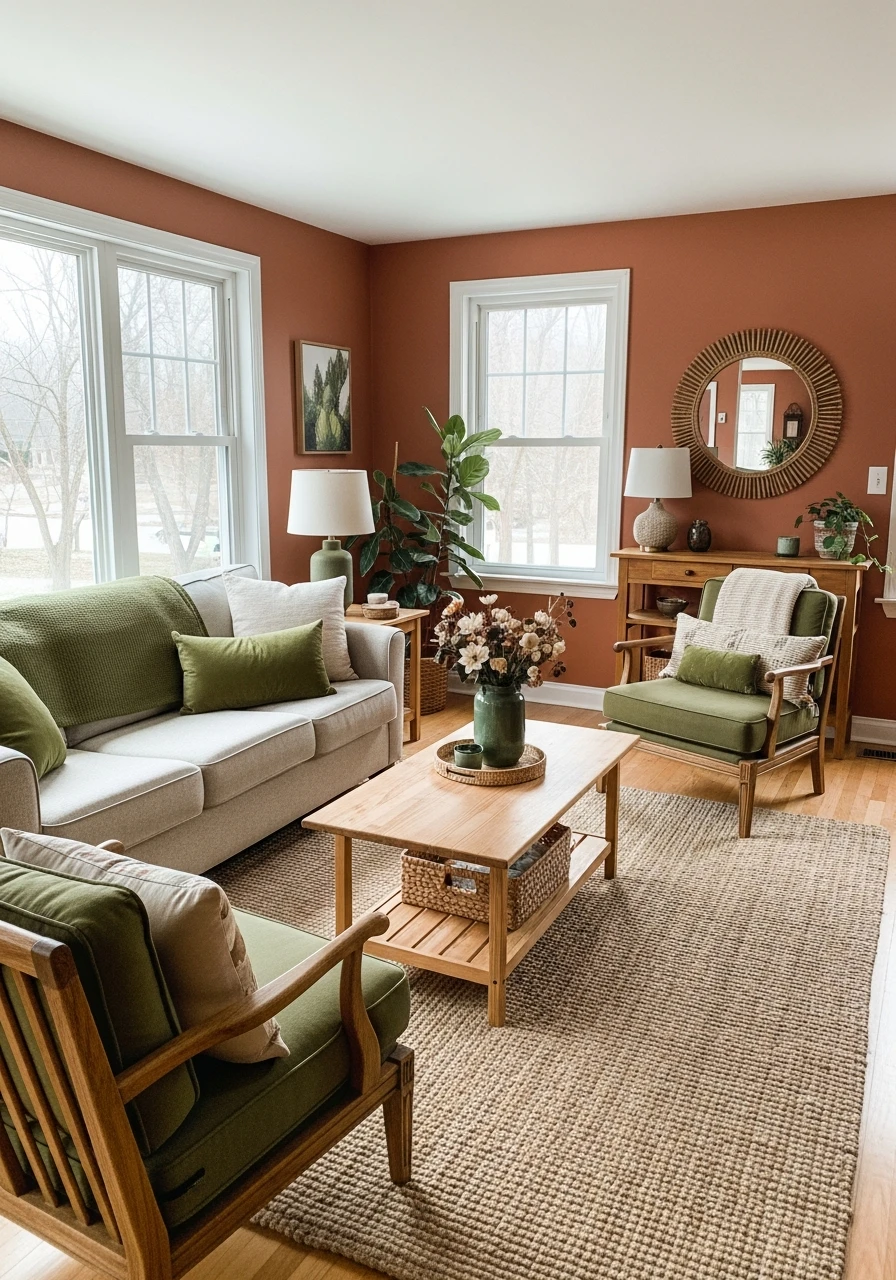 Terracotta & Olive Accents - 50 Living Room Color Combinations You'll Love