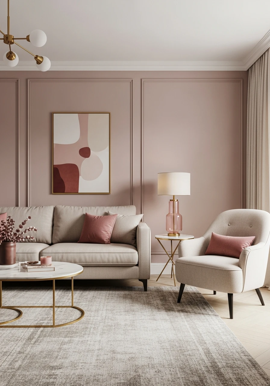 Dusky Rose & Beige - 50 Living Room Color Combinations You'll Love