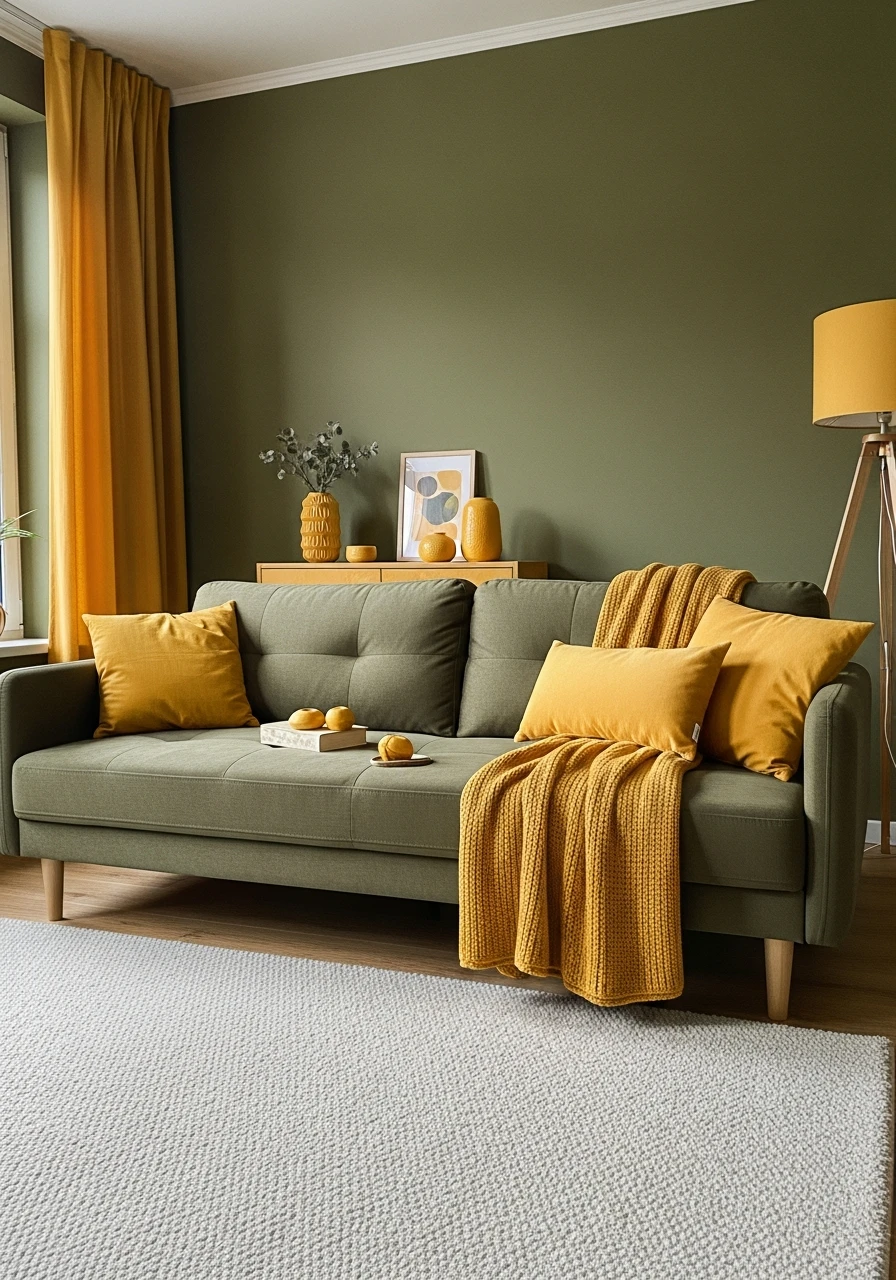Olive Green & Mustard - 50 Living Room Color Combinations You'll Love