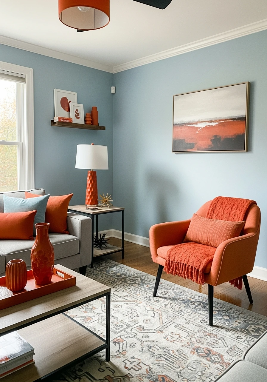 Cool Blue & Burnt Sienna - 50 Living Room Color Combinations You'll Love