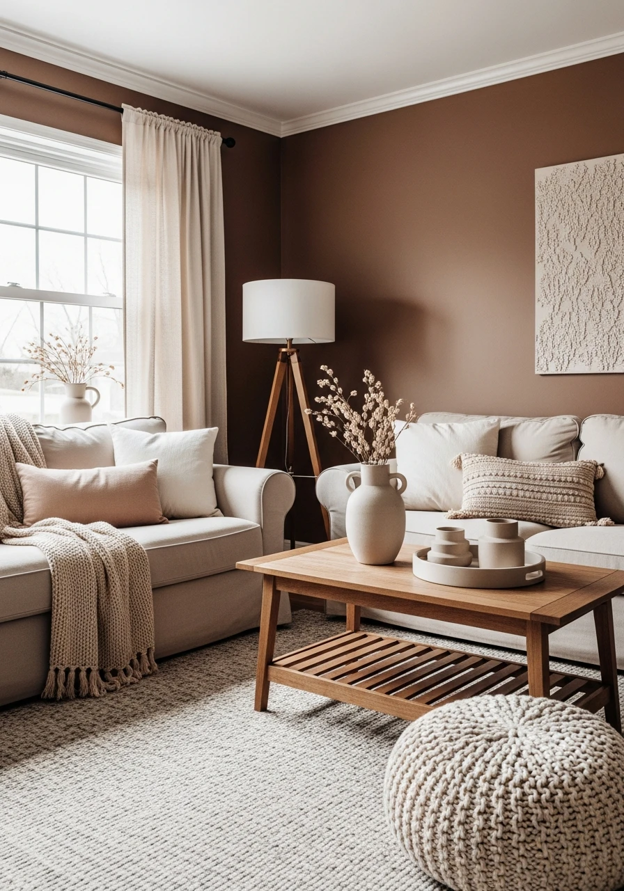 Earthy Brown & Soft Clay - 50 Living Room Color Combinations You'll Love