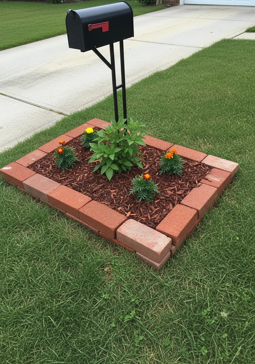 17. Edged Flower Bed With Bricks