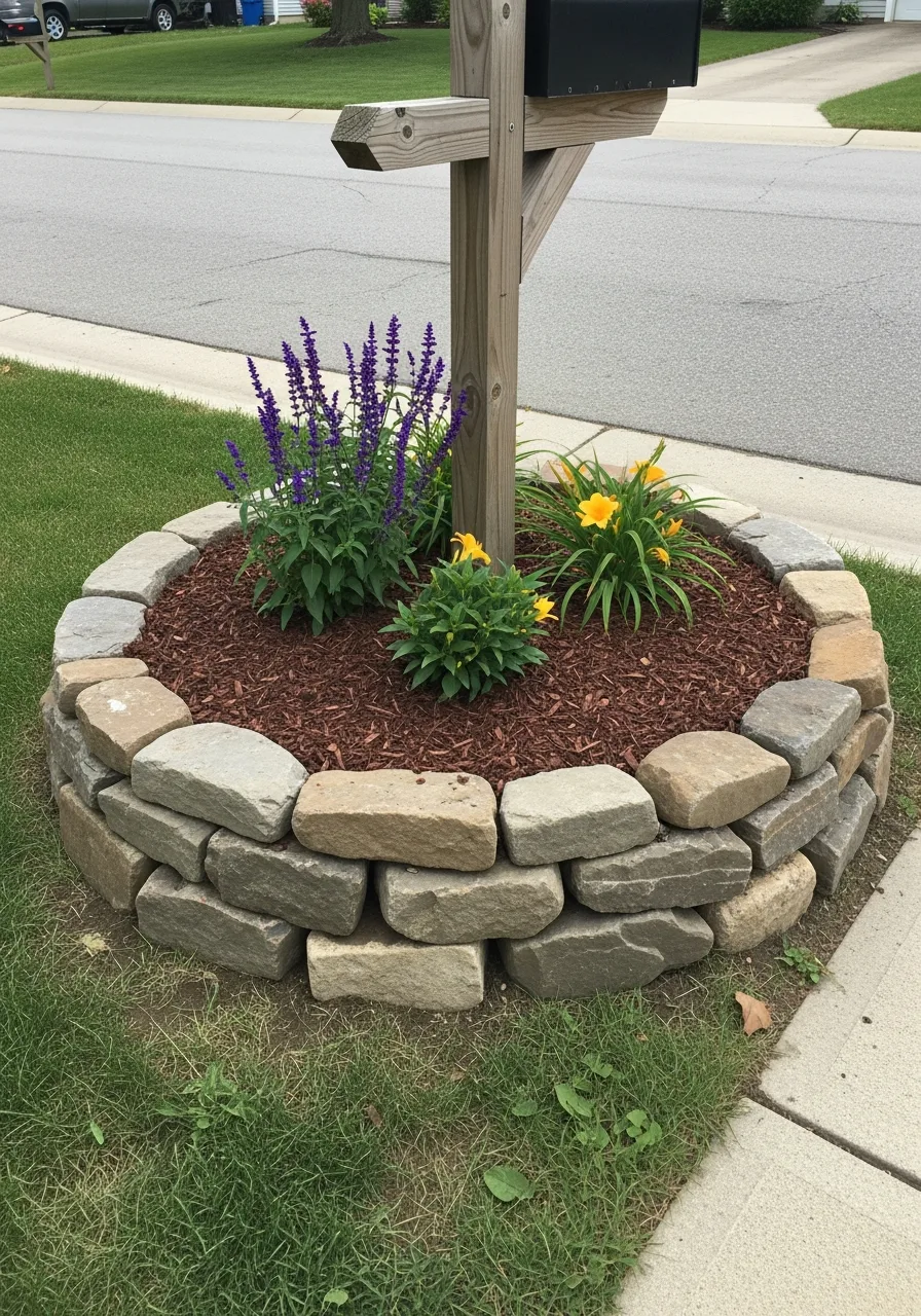 36. Rustic Stone Flower Bed