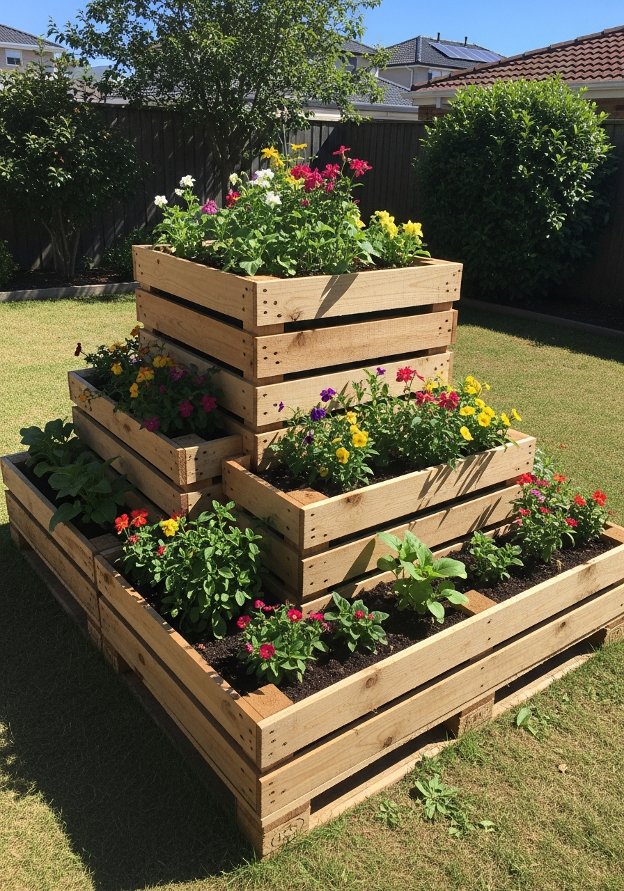 14. Tiered Pallet Garden Planter