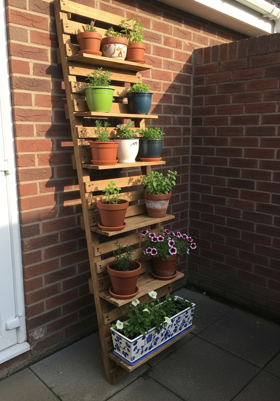 20. Pallet Garden Ladder Display