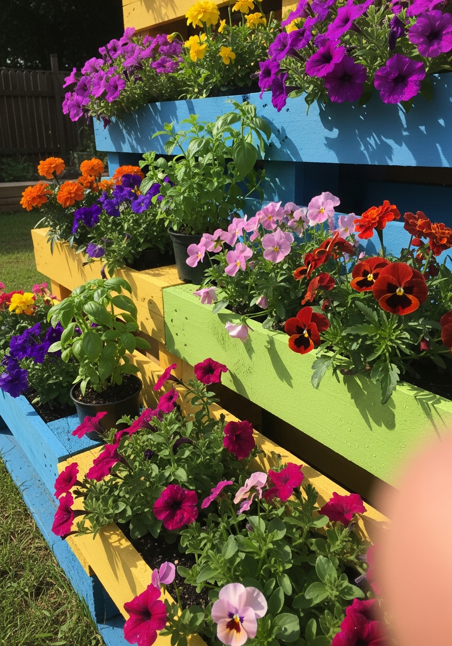 9. Painted Pallet Flower Display