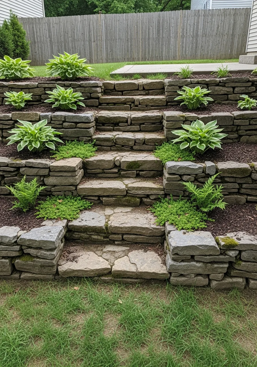 40. Tiered Stone Garden Wall