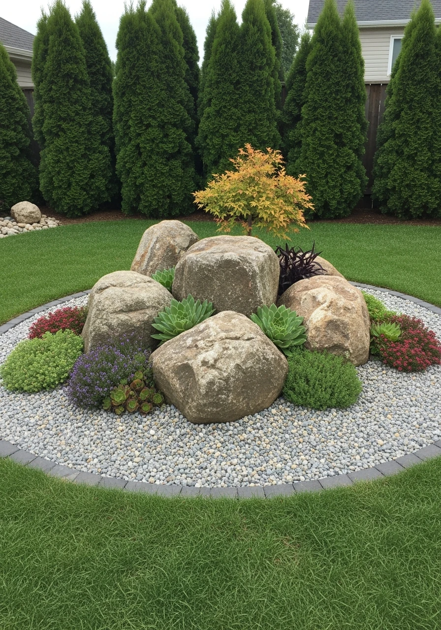 Boulder Focus Design - 35 Gorgeous Rock Garden Ideas for Your Backyard Oasis!
