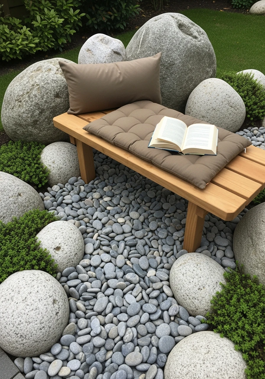 Zen Seating Nook - 35 Gorgeous Rock Garden Ideas for Your Backyard Oasis!