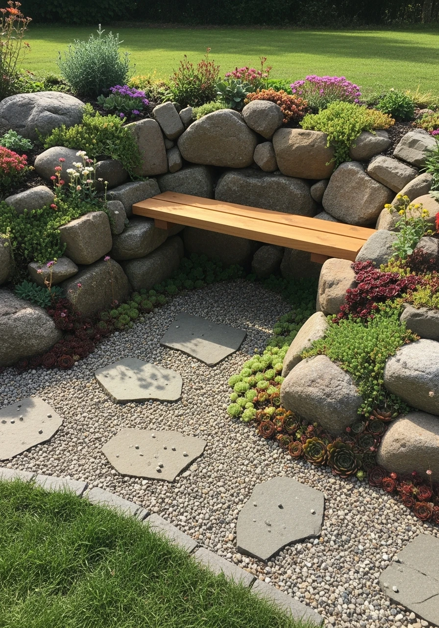 Bench Nook Rocks - 35 Gorgeous Rock Garden Ideas for Your Backyard Oasis!